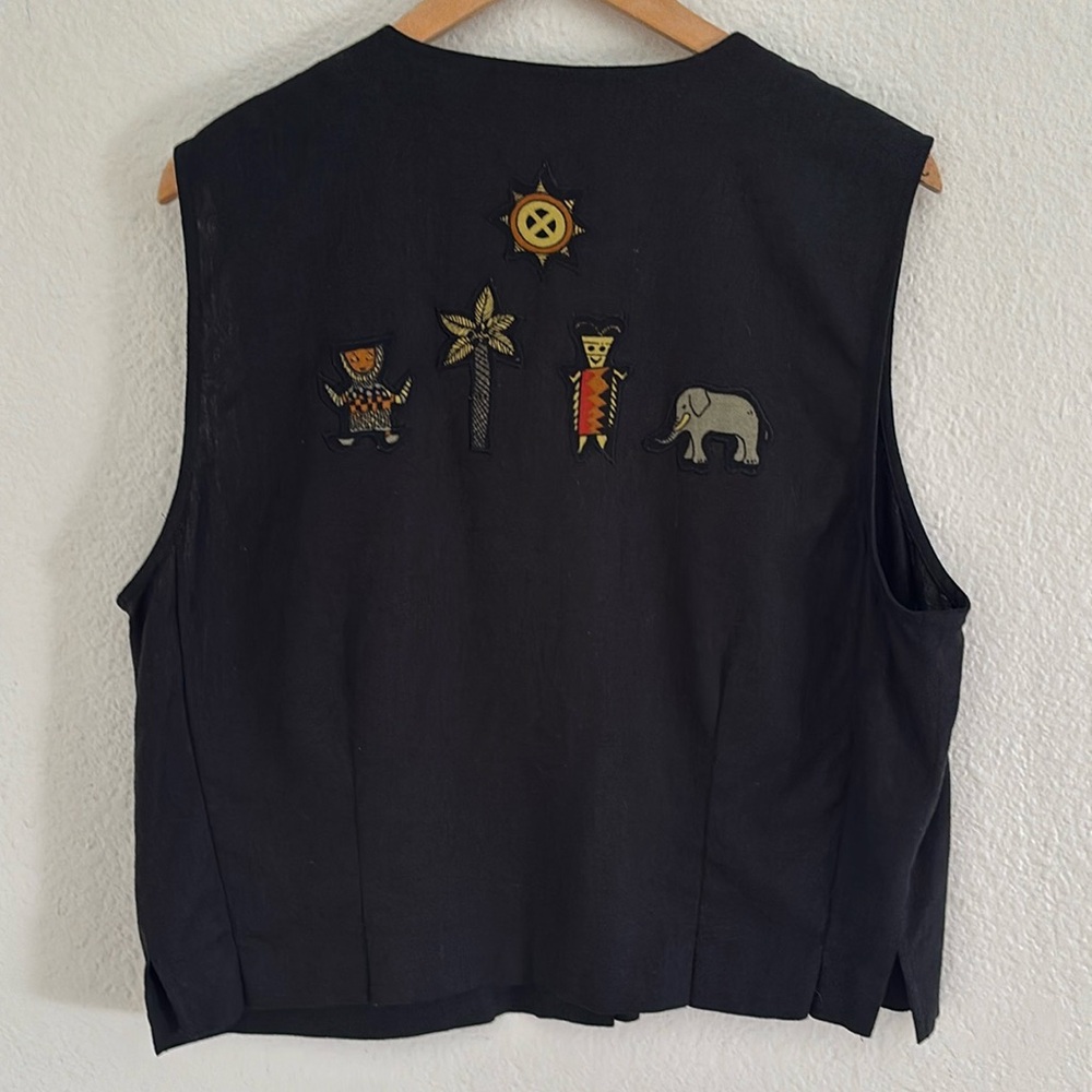 Vintage Stonebridge Linen Blend Black Novelty Vest Safari Animals Size XL - Picture 9 of 9